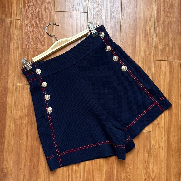 Maje Isla High-waist Side-button Knit Shorts Marine Blue - Picture 2 of 12